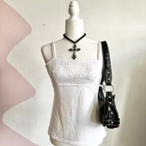 White Lace Trim Tank Top, Coquette Cottagecore Romantic Vintage‎ Medium